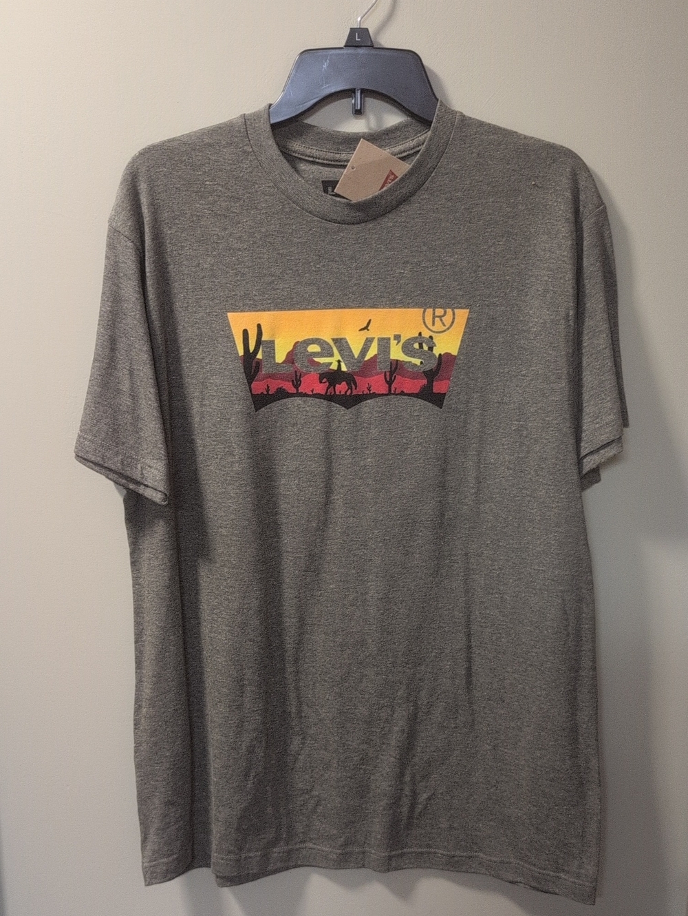 Levi's Army Green Short Sleeve Logo Tee with Sunset Graphic